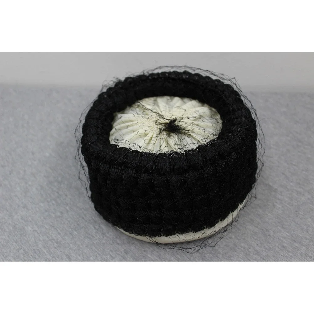 Mi Lady Hat Shops Pillbox Hat Womens OS Black White Vintage Veiled Fascinator